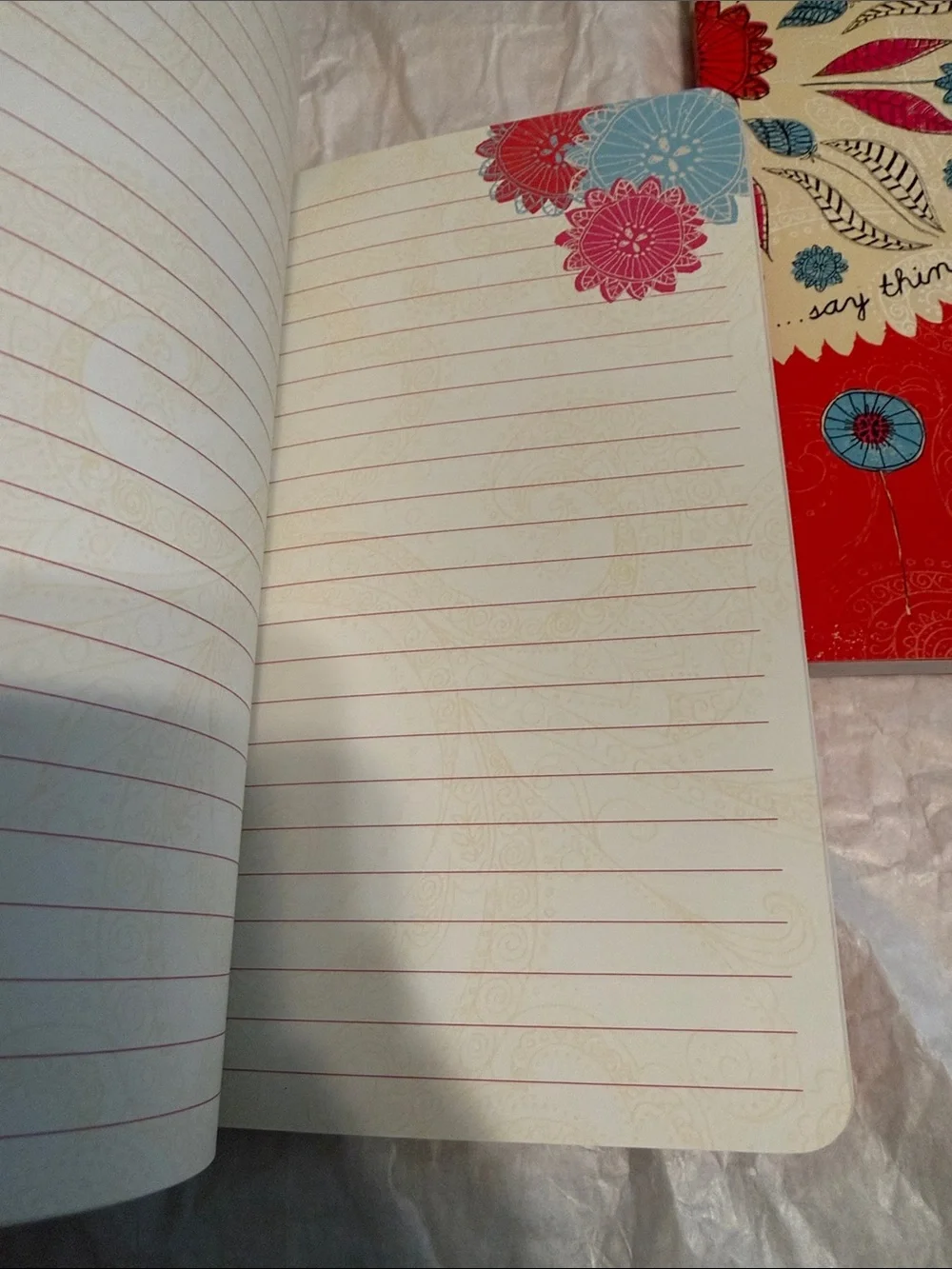 Floral Red Notebook / Journal Set - Blue & Cream Accents